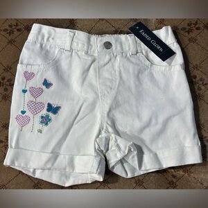 Little Girls White Cotton Shorts Sz 4T Embroideed Hearts Butterflies